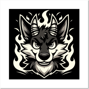 Black and White Demonic Furry Anthro Wolf Posters and Art